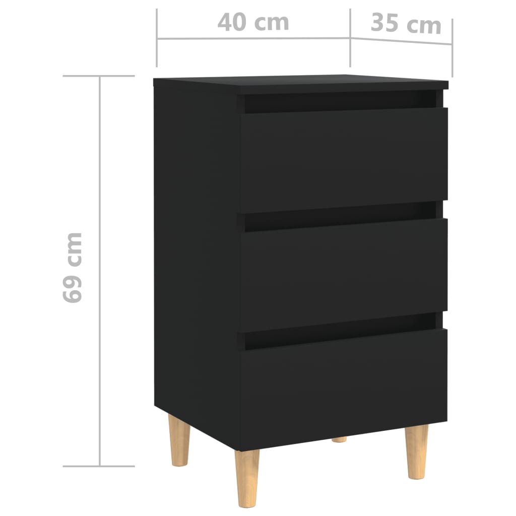 Comodini con Gambe in Legno Massello 2 pz Neri 40x35x69 cm - homemem39