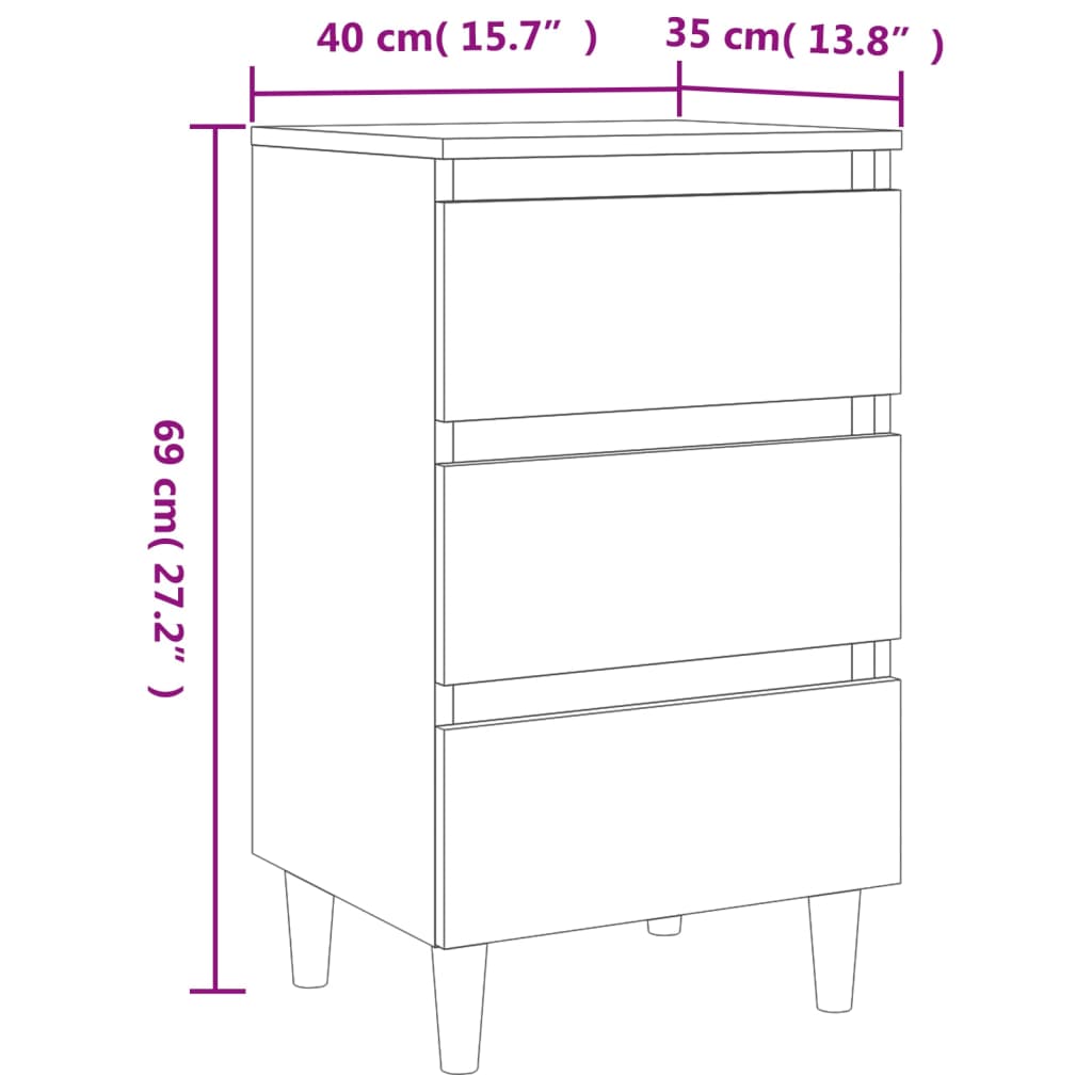 Comodini con Gambe Legno Massello 2pz Rovere Sonoma 40x35x50 cm - homemem39