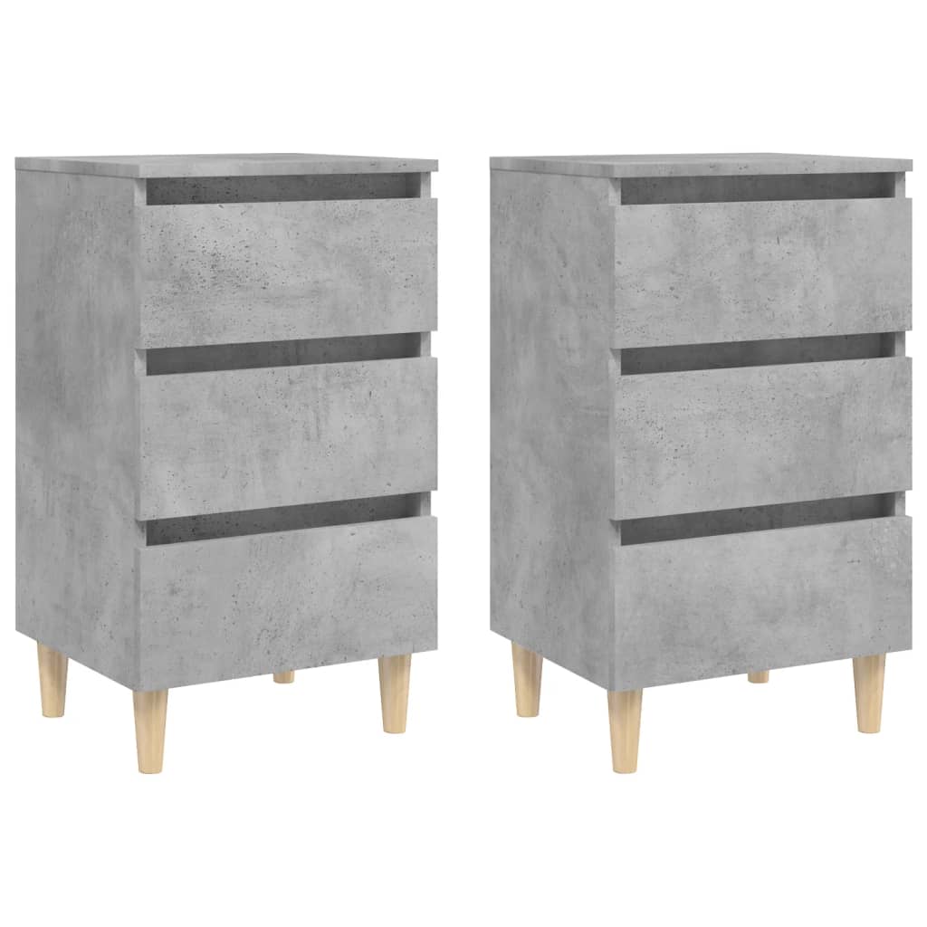 Comodini con Gambe Legno Massello 2pz Grigio Cemento 40x35x69cm - homemem39