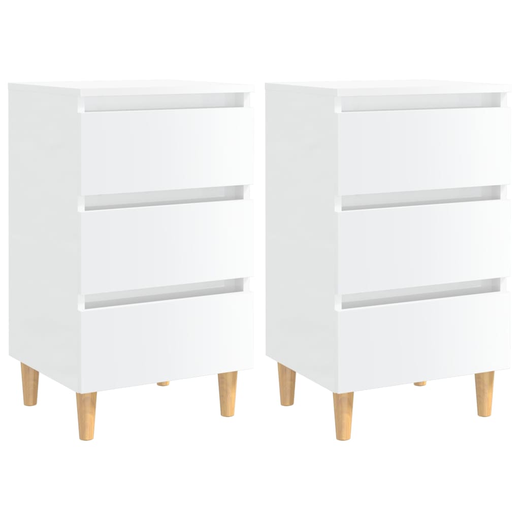 Comodini con Gambe in Legno 2pz Bianco Lucido 40x35x69 cm - homemem39