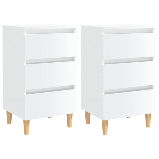 Comodini con Gambe in Legno 2pz Bianco Lucido 40x35x69 cm - homemem39