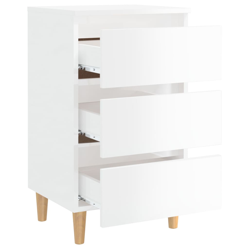 Comodini con Gambe in Legno 2pz Bianco Lucido 40x35x69 cm - homemem39