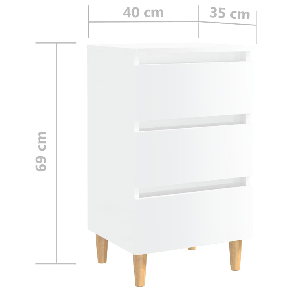 Comodini con Gambe in Legno 2pz Bianco Lucido 40x35x69 cm - homemem39