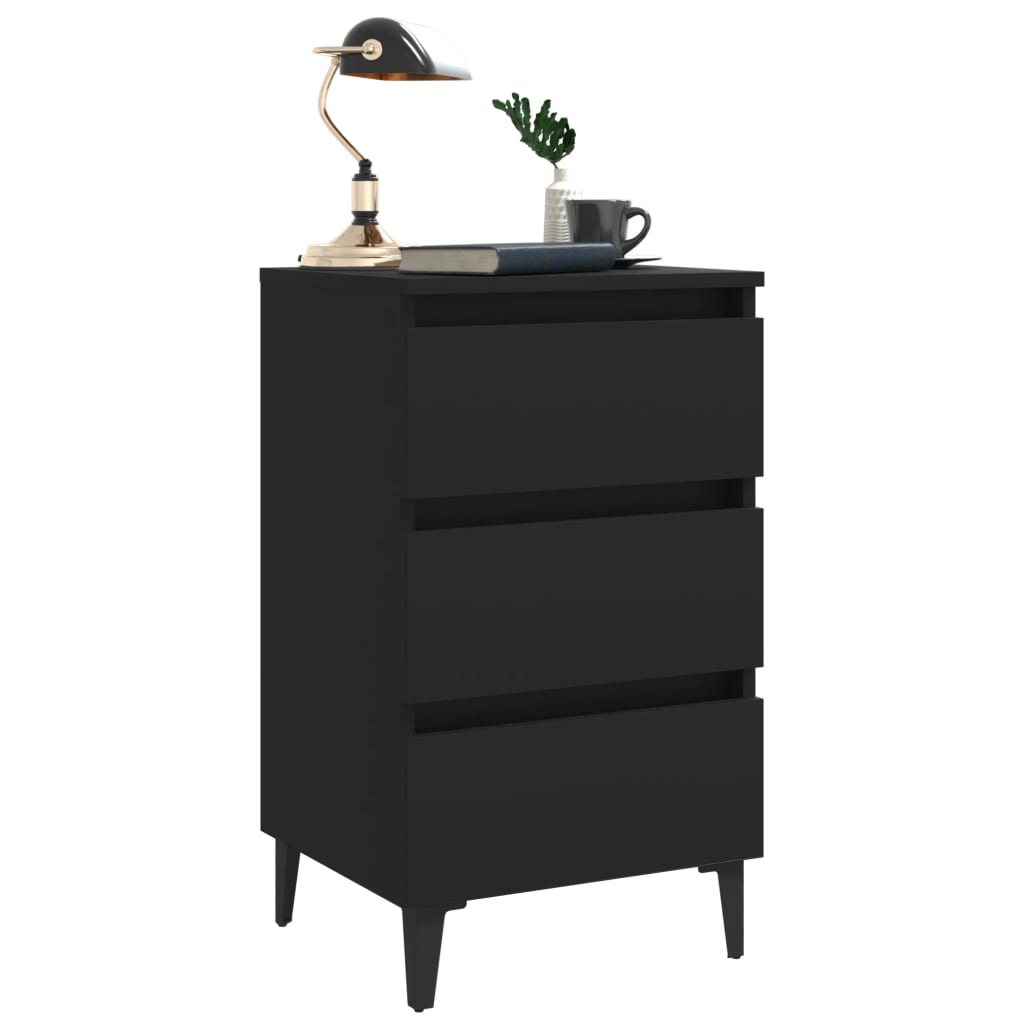 Comodino con Gambe in Metallo 2 pz Nero 40x35x69 cm - homemem39