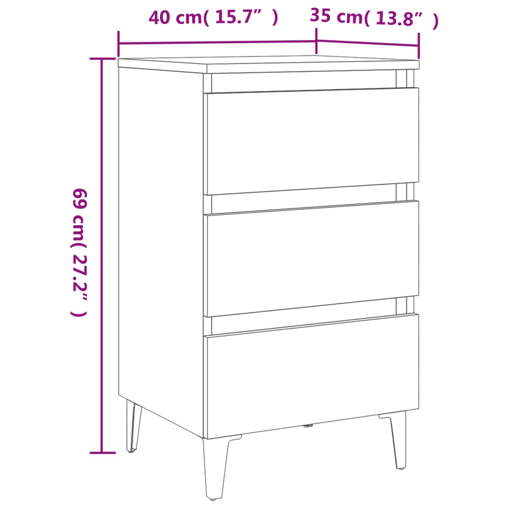 Comodino con Gambe in Metallo 2 pz Rovere Sonoma 40x35x69 cm - homemem39