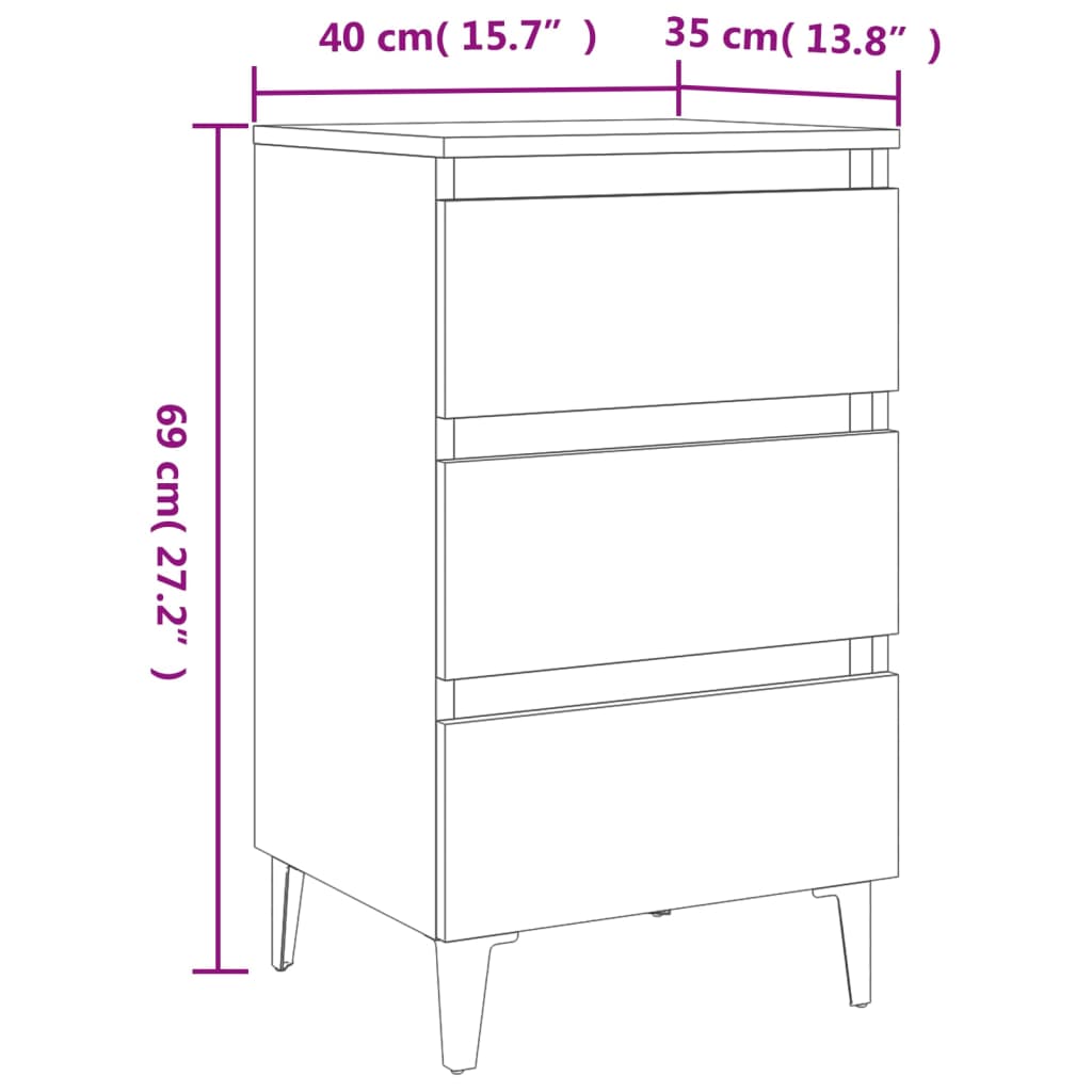 Comodino con Gambe in Metallo 2 pz Grigio Cemento 40x35x69 cm - homemem39