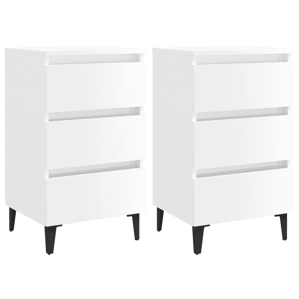 Comodino con Gambe in Metallo 2 pz Bianco Lucido 40x35x69 cm - homemem39