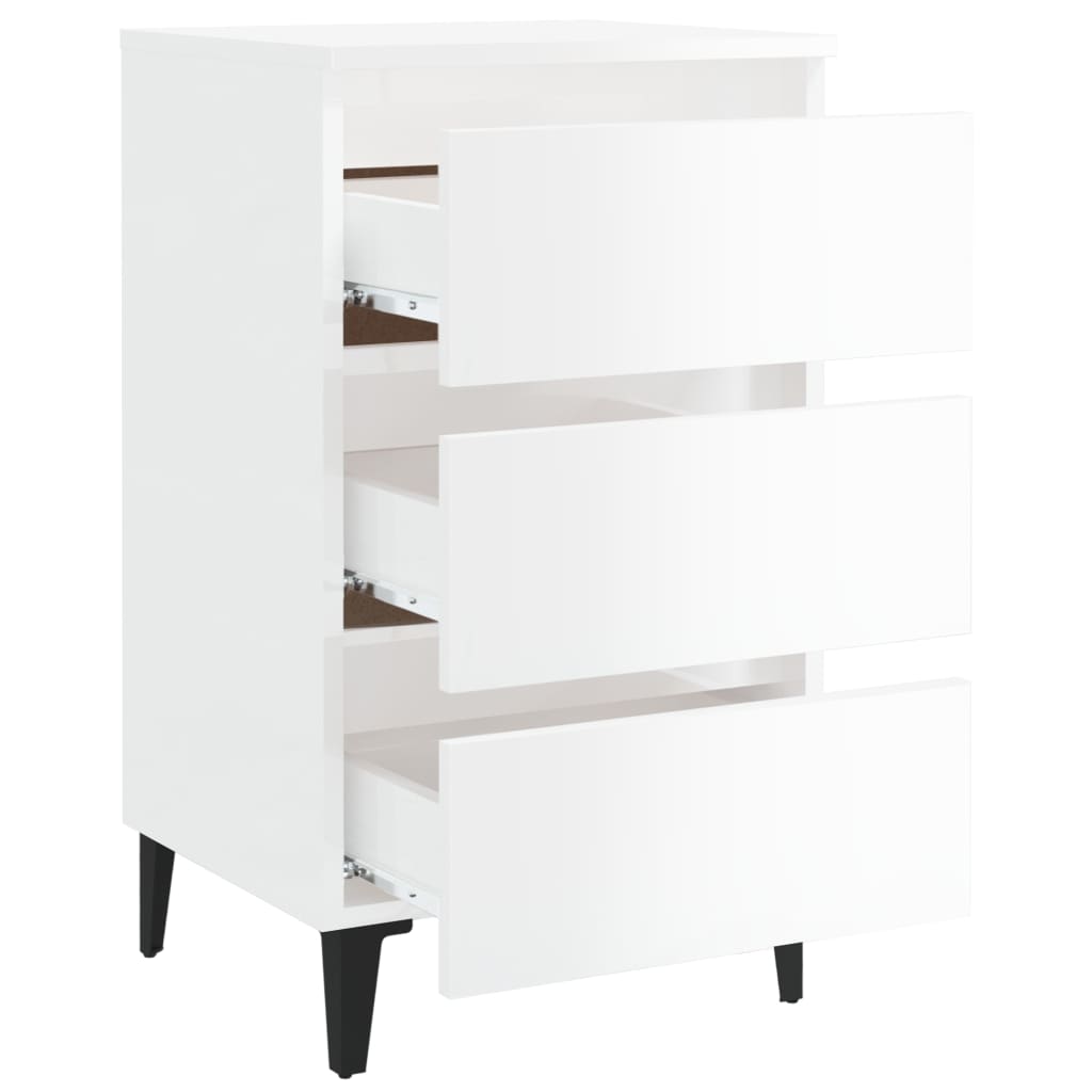 Comodino con Gambe in Metallo 2 pz Bianco Lucido 40x35x69 cm - homemem39