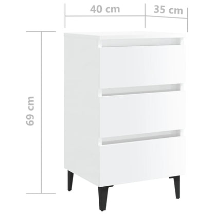 Comodino con Gambe in Metallo 2 pz Bianco Lucido 40x35x69 cm - homemem39