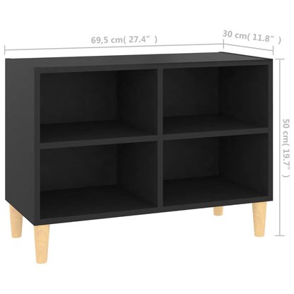 Mobile TV con Gambe in Legno Massello Nero 69,5x30x50 cm - homemem39