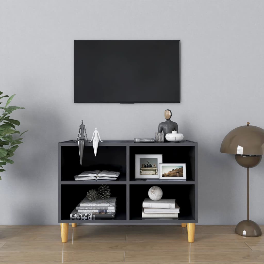 Mobile TV Gambe in Legno Massello Grigio Lucido 69,5x30x50 cm - homemem39