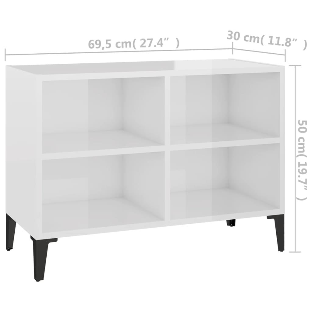 Mobile TV con Gambe in Metallo Bianco Lucido 69,5x30x50 cm - homemem39