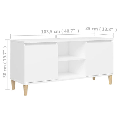 Comodino con Gambe in Legno Massello Bianco 103,5x30x50 cm - homemem39