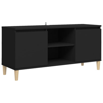 Comodino con Gambe in Legno Massello Nero 103,5x30x50 cm - homemem39