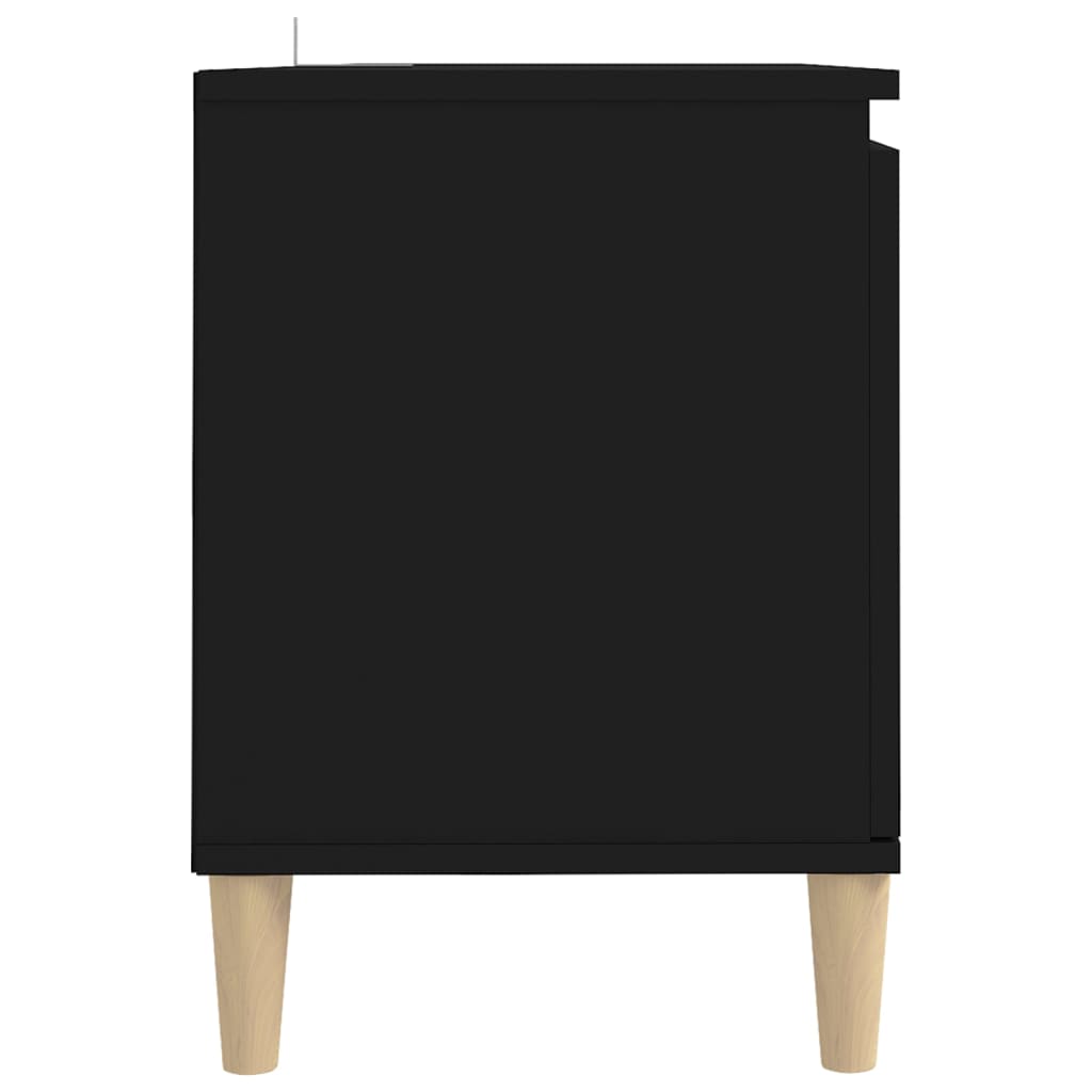 Comodino con Gambe in Legno Massello Nero 103,5x30x50 cm - homemem39