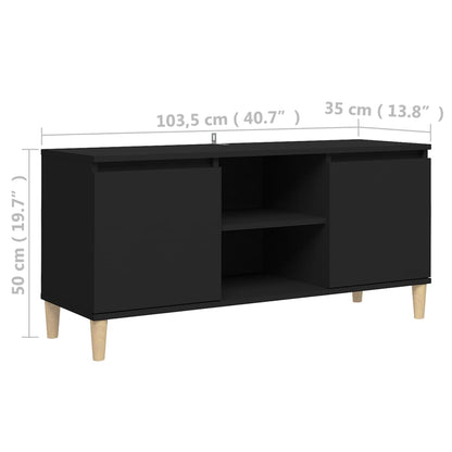 Comodino con Gambe in Legno Massello Nero 103,5x30x50 cm - homemem39