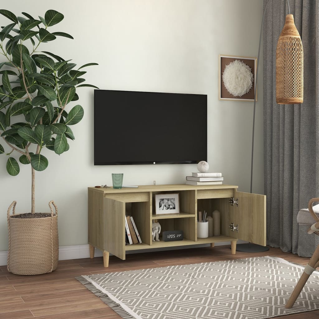 Mobile TV con Gambe in Legno Rovere Sonoma 103,5x30x50 cm - homemem39