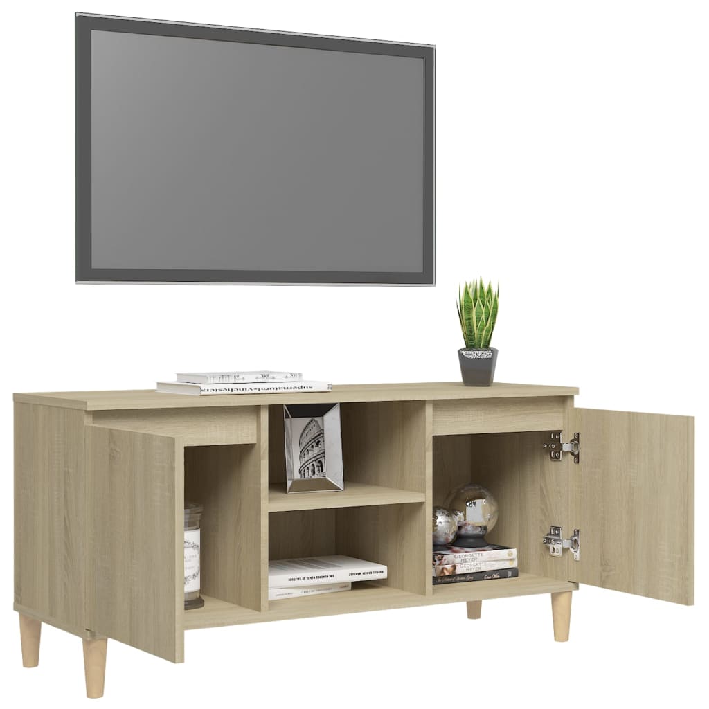 Mobile TV con Gambe in Legno Rovere Sonoma 103,5x30x50 cm - homemem39