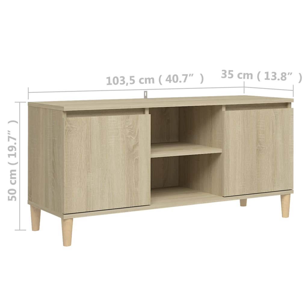 Mobile TV con Gambe in Legno Rovere Sonoma 103,5x30x50 cm - homemem39