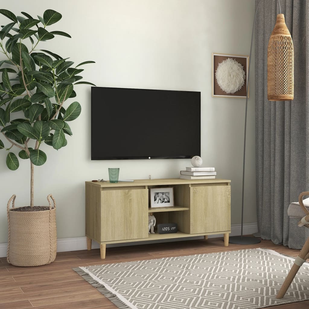 Mobile TV con Gambe in Legno Rovere Sonoma 103,5x30x50 cm - homemem39