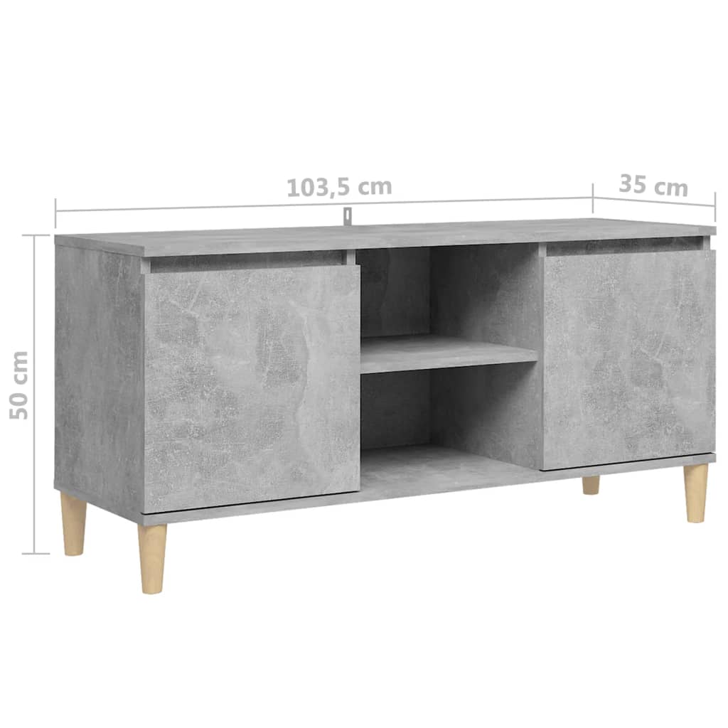 Mobile TV con Gambe in Legno Grigio Cemento 103,5x30x50 cm - homemem39