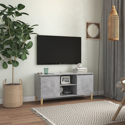 Mobile TV con Gambe in Legno Grigio Cemento 103,5x30x50 cm - homemem39