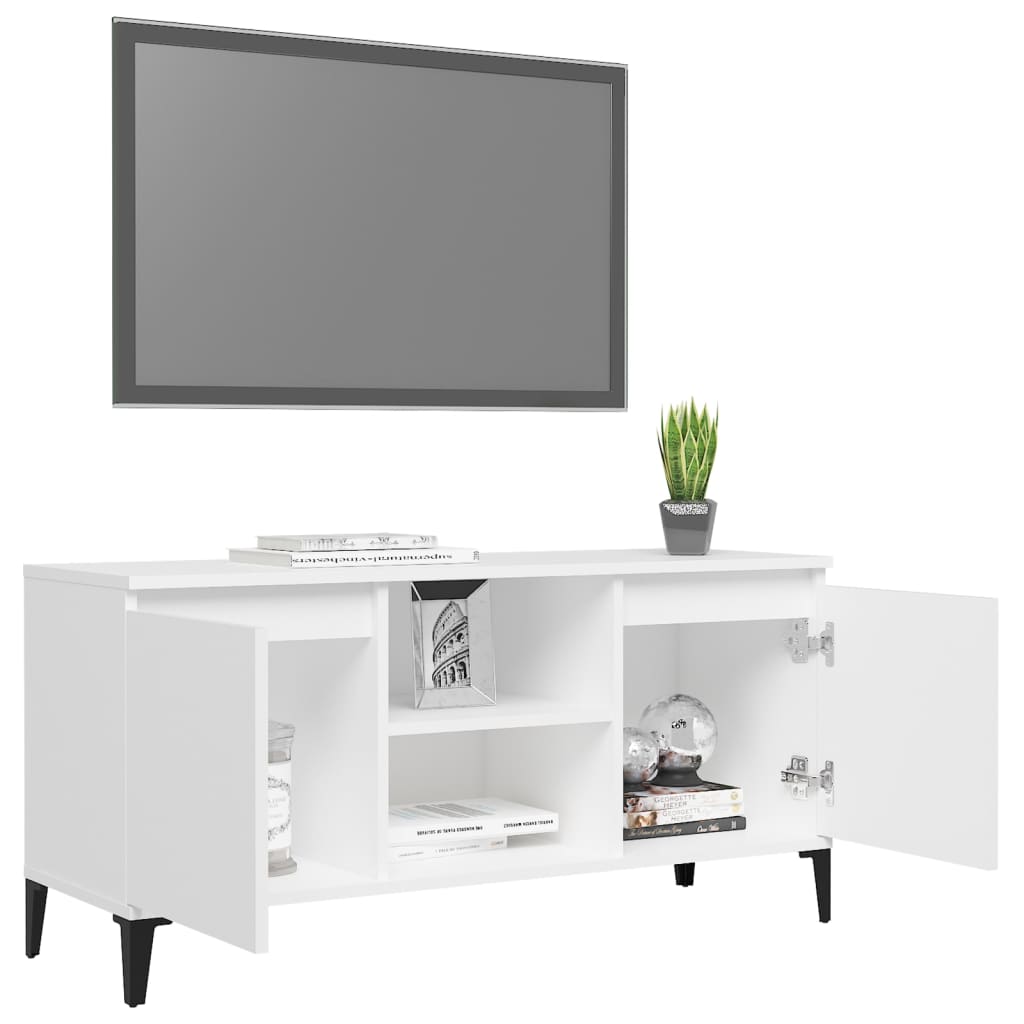 Mobile TV con Gambe in Metallo Bianco 103,5x30x50 cm - homemem39
