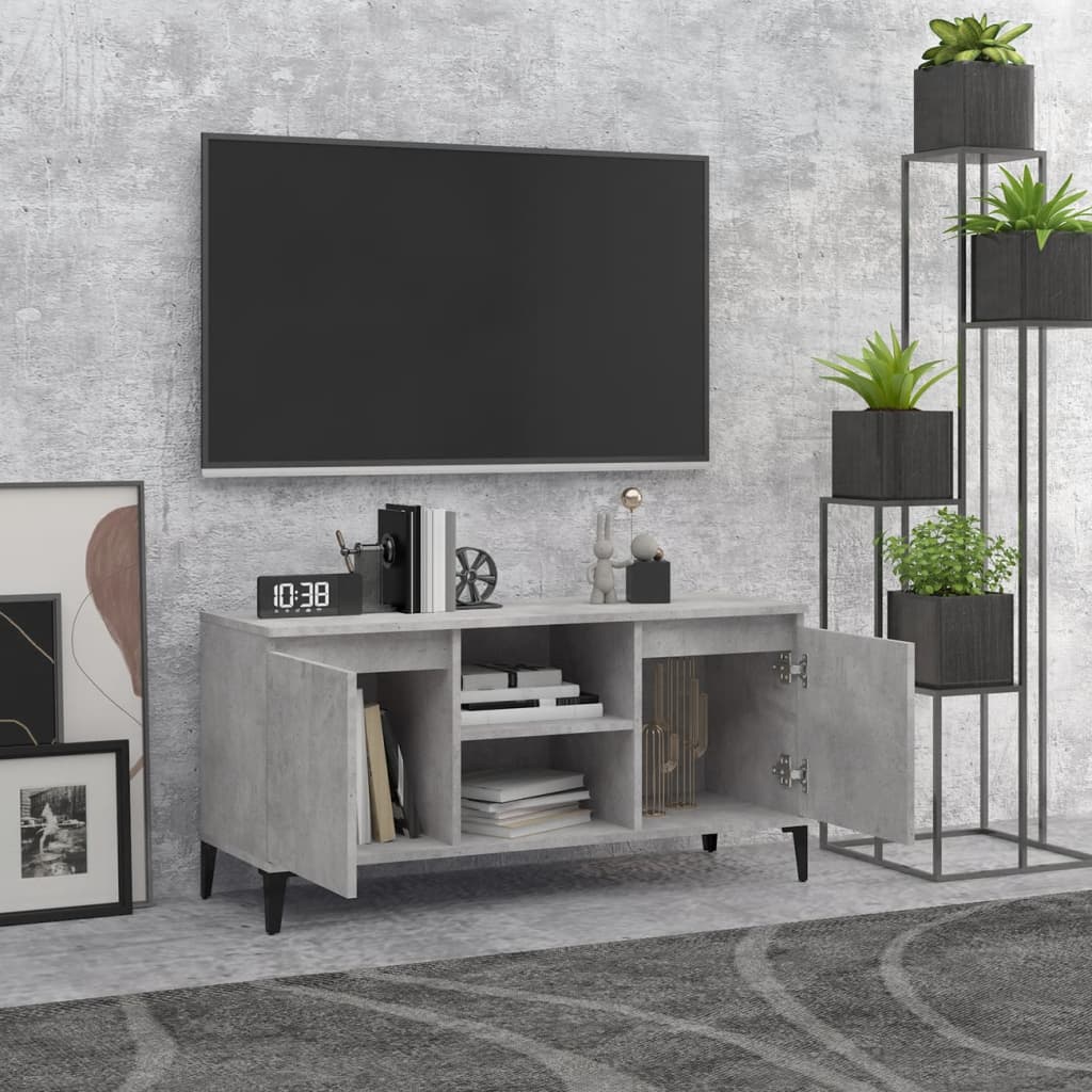 Mobile TV con Gambe in Metallo Grigio Cemento 103,5x35x50 cm - homemem39