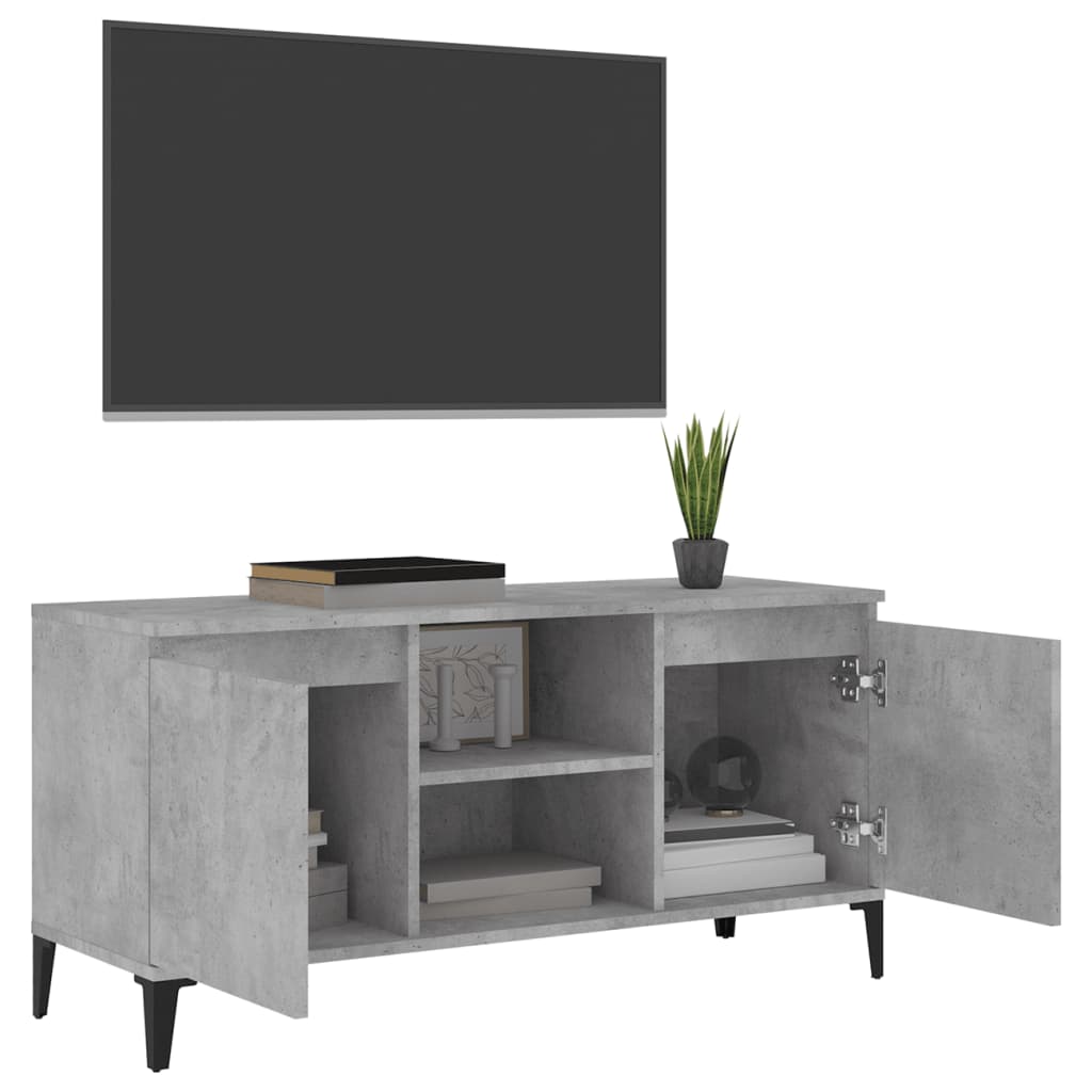 Mobile TV con Gambe in Metallo Grigio Cemento 103,5x35x50 cm - homemem39