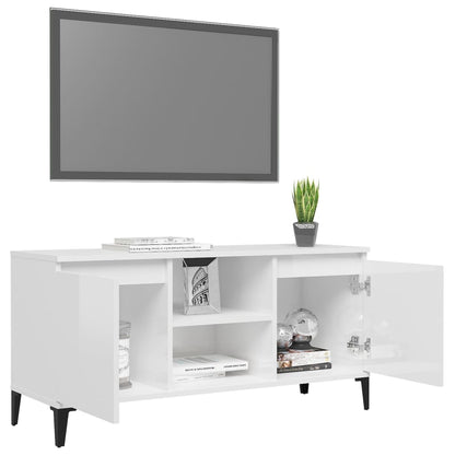 Mobile TV con Gambe in Metallo Bianco Lucido 103,5x35x50 cm - homemem39