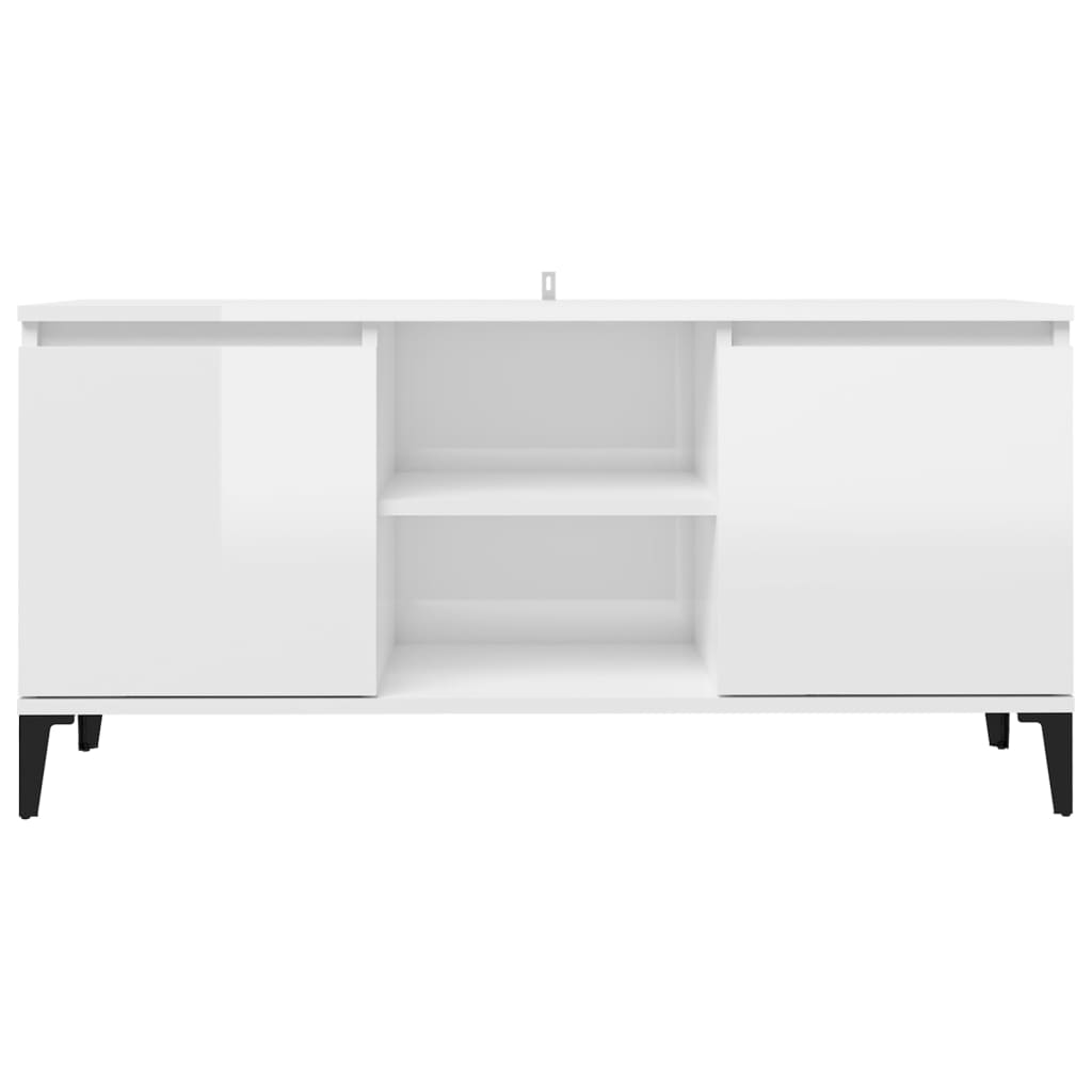 Mobile TV con Gambe in Metallo Bianco Lucido 103,5x35x50 cm - homemem39