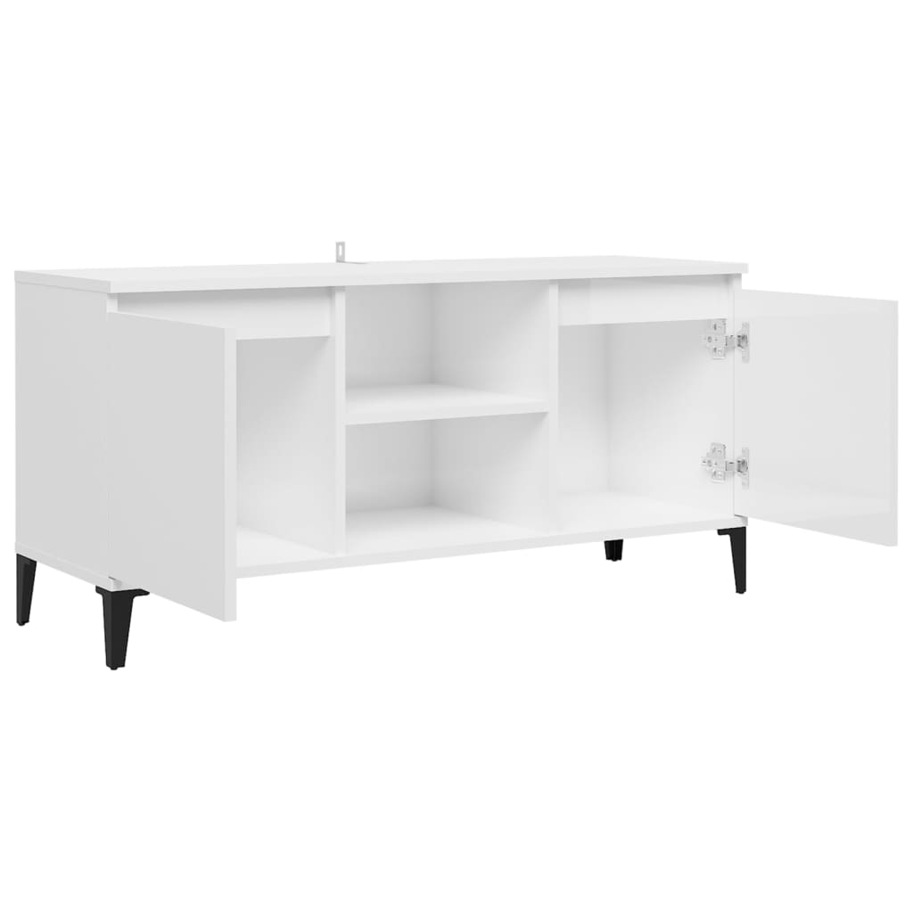 Mobile TV con Gambe in Metallo Bianco Lucido 103,5x35x50 cm - homemem39