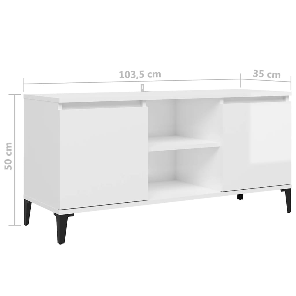 Mobile TV con Gambe in Metallo Bianco Lucido 103,5x35x50 cm - homemem39