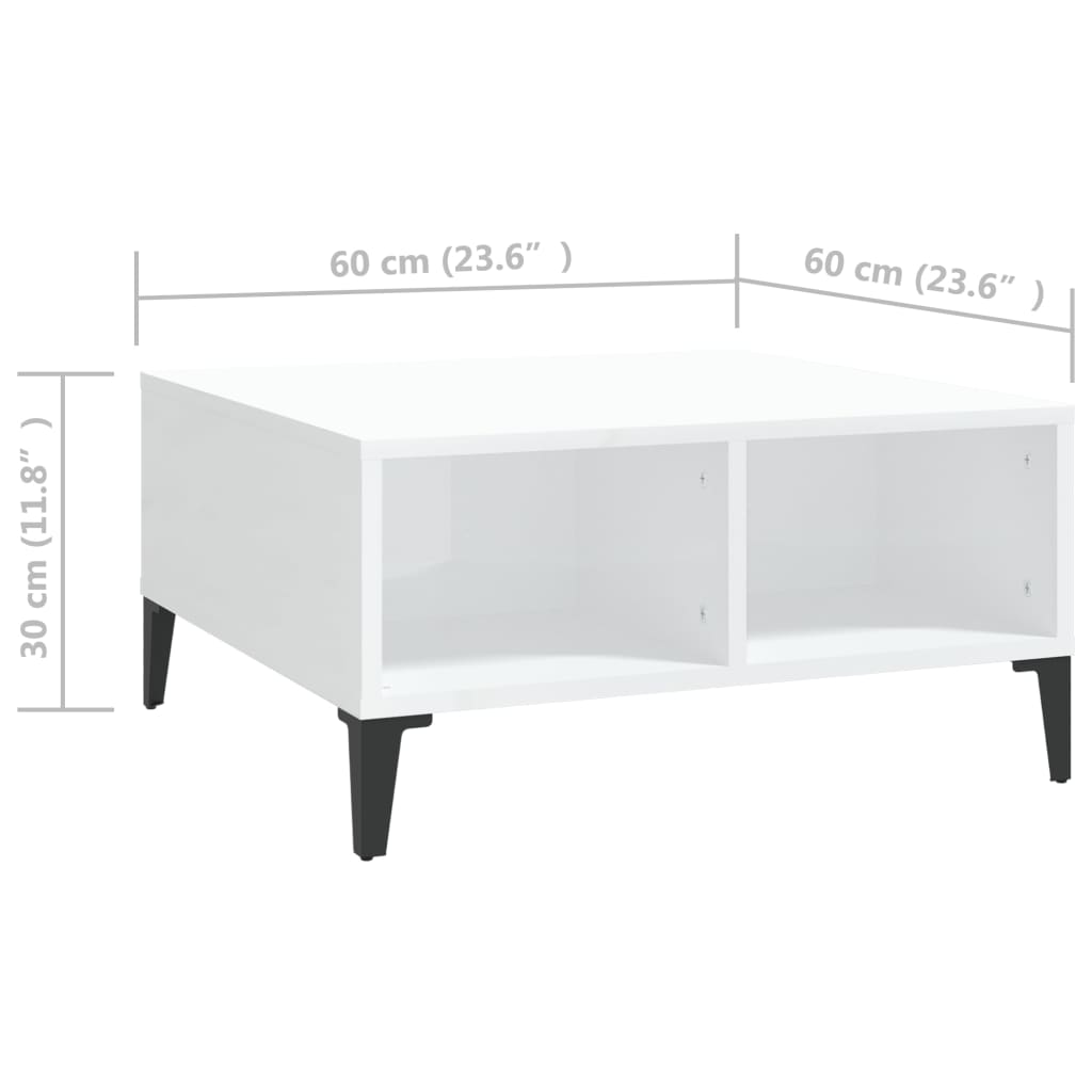 Tavolino da Salotto Bianco Lucido 60x60x30 cm in Truciolato - homemem39