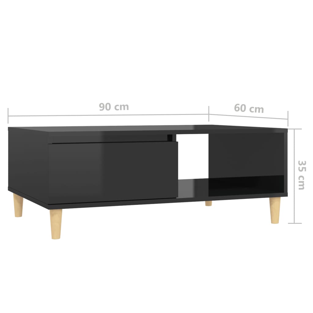 Tavolino da Salotto Nero Lucido 90x60x35 cm in Truciolato - homemem39