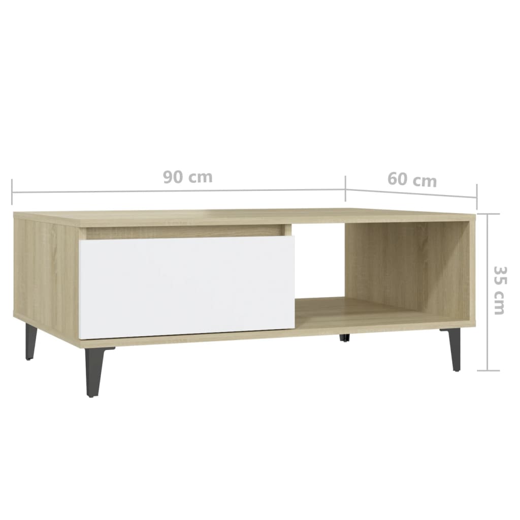 Tavolino Salotto Bianco e Rovere Sonoma 90x60x35 cm Truciolato - homemem39