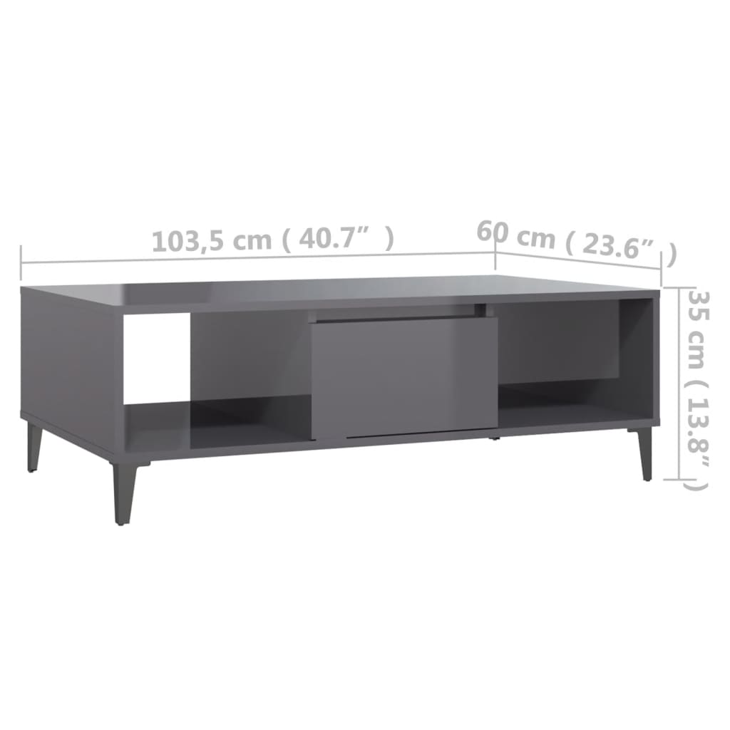 Tavolino da Salotto Grigio Lucido 103,5x60x35 cm in Truciolato - homemem39