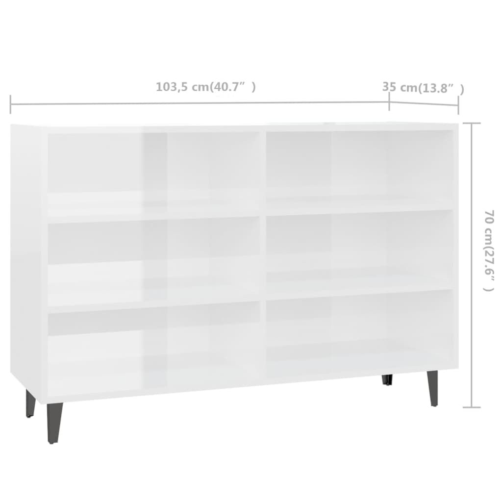 Credenza Bianco Lucido 103,5x35x70 cm in Truciolato - homemem39