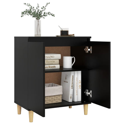 Credenza con Gambe in Legno Massello Nera 60x35x70cm Truciolato - homemem39