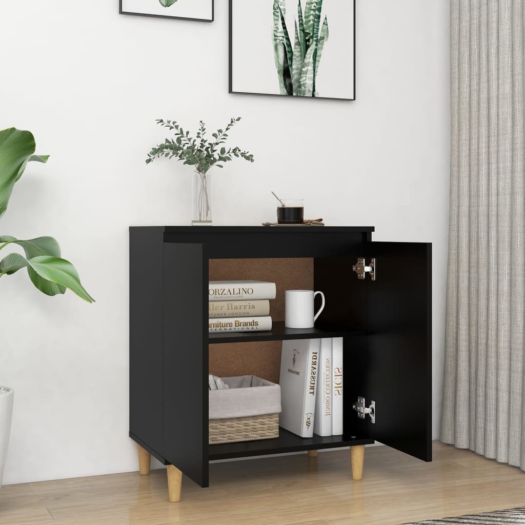 Credenza con Gambe in Legno Massello Nera 60x35x70cm Truciolato - homemem39