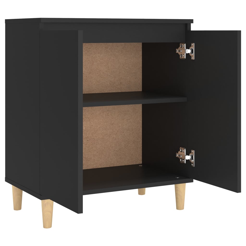 Credenza con Gambe in Legno Massello Nera 60x35x70cm Truciolato - homemem39