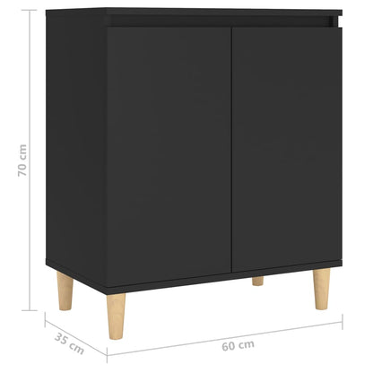 Credenza con Gambe in Legno Massello Nera 60x35x70cm Truciolato - homemem39