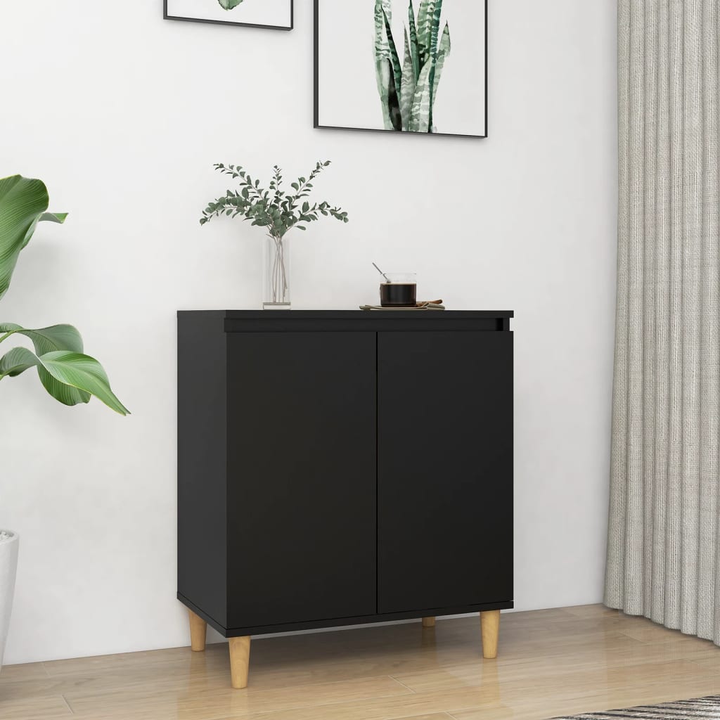 Credenza con Gambe in Legno Massello Nera 60x35x70cm Truciolato - homemem39