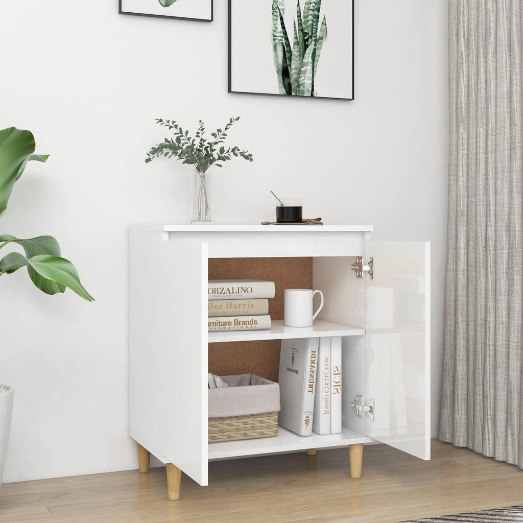 Credenza Gambe Massello Bianco Lucido 60x35x70cm Multistrato - homemem39