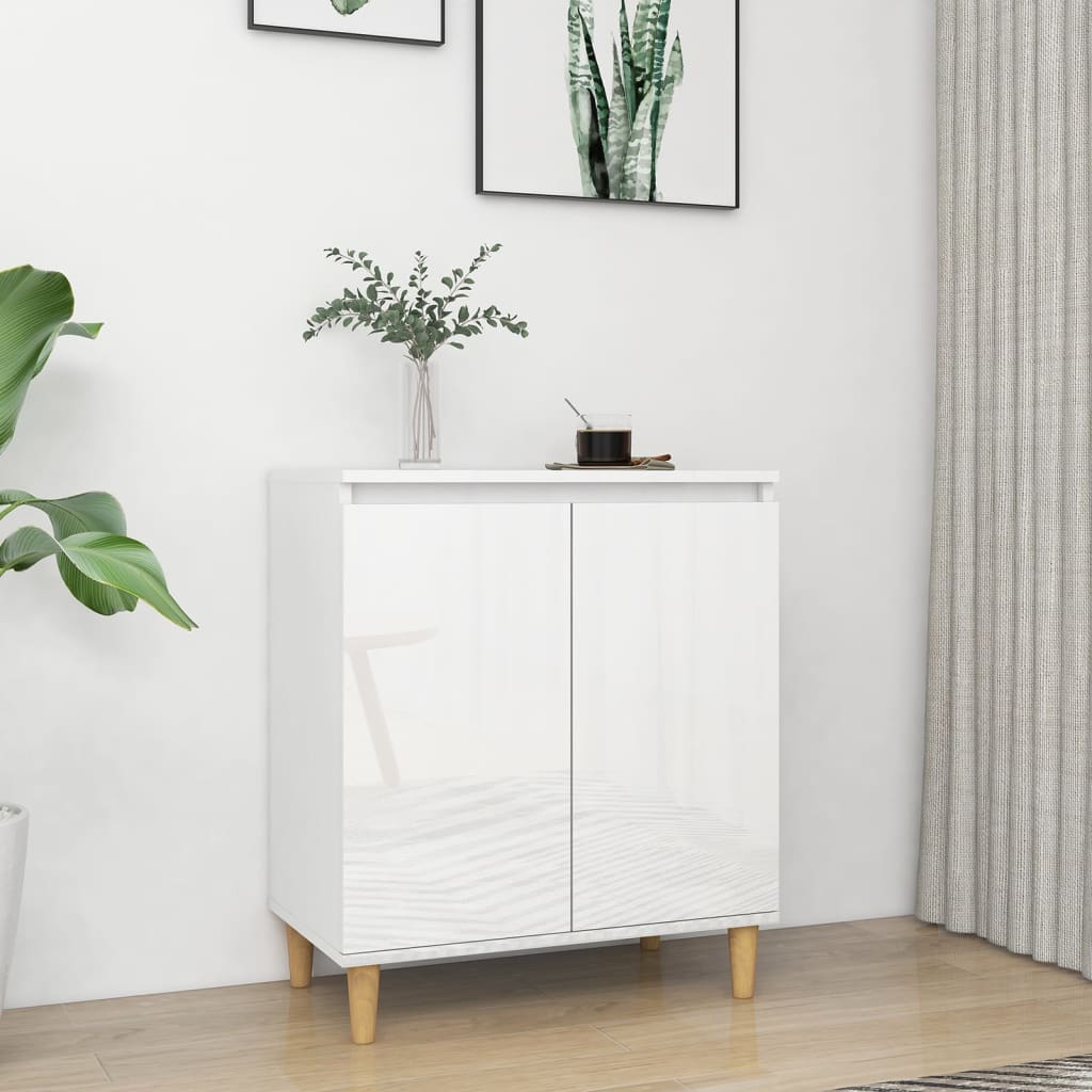 Credenza Gambe Massello Bianco Lucido 60x35x70cm Multistrato - homemem39