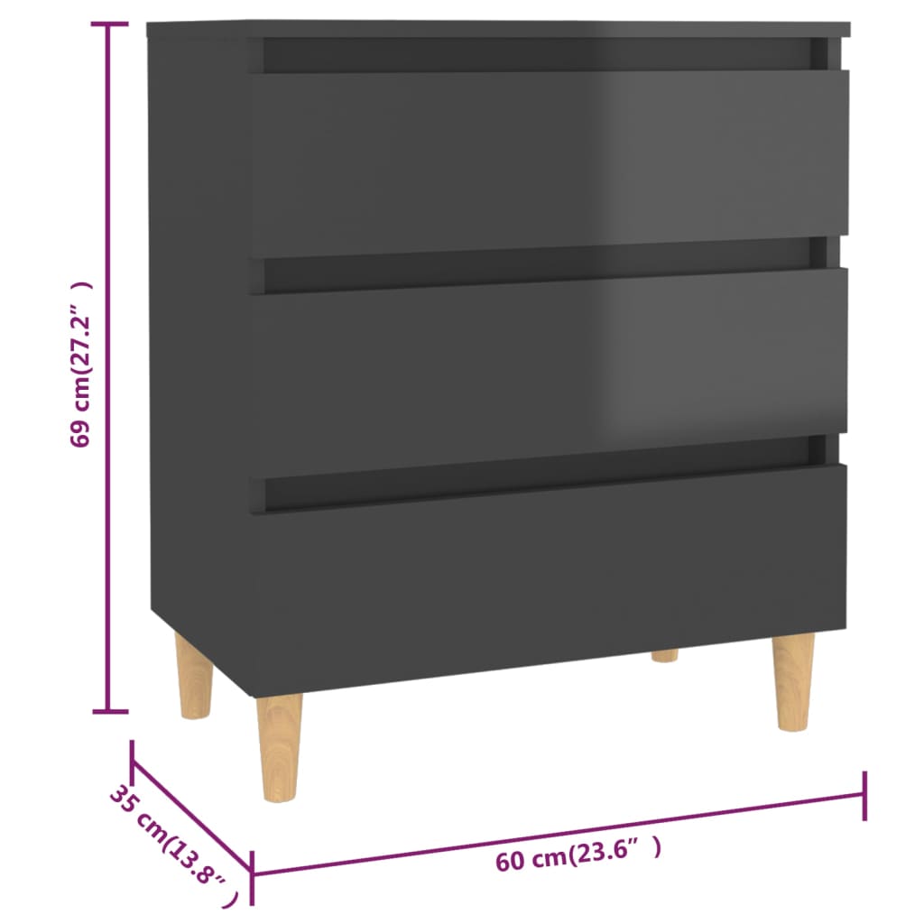 Credenza Grigio Lucido 60x35x69 cm in Legno Multistrato - homemem39