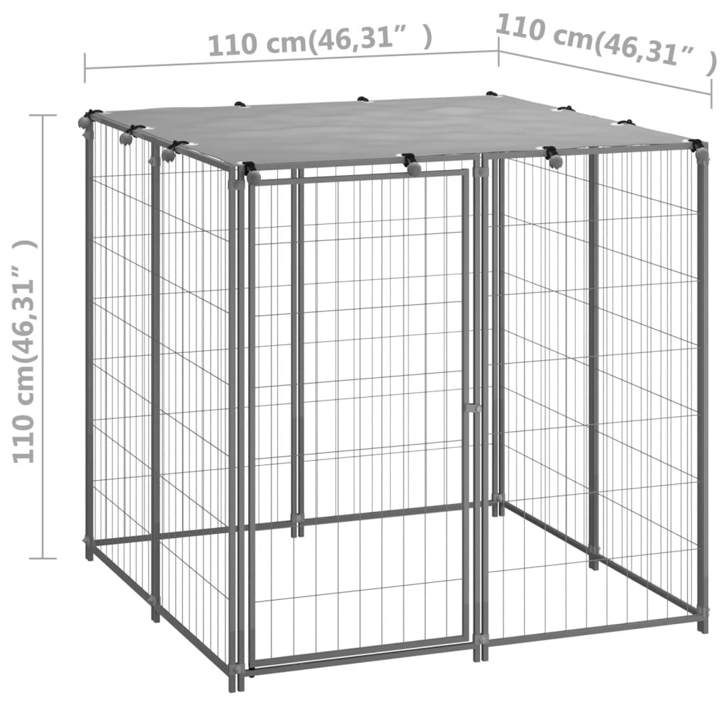 Canile Recinto per Cani Argento 110x110x110 cm in Acciaio - homemem39