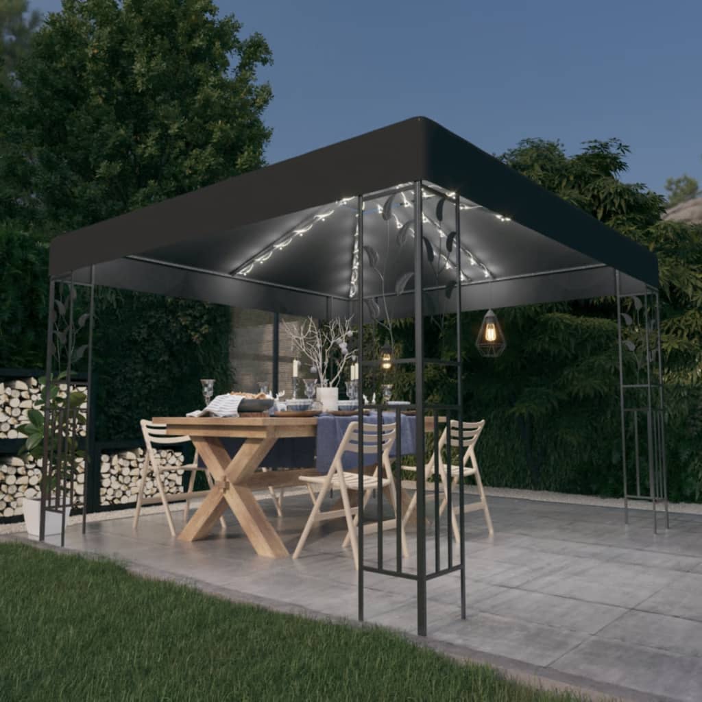 Gazebo con Stringa di Luci LED 3x3 m Antracite - homemem39