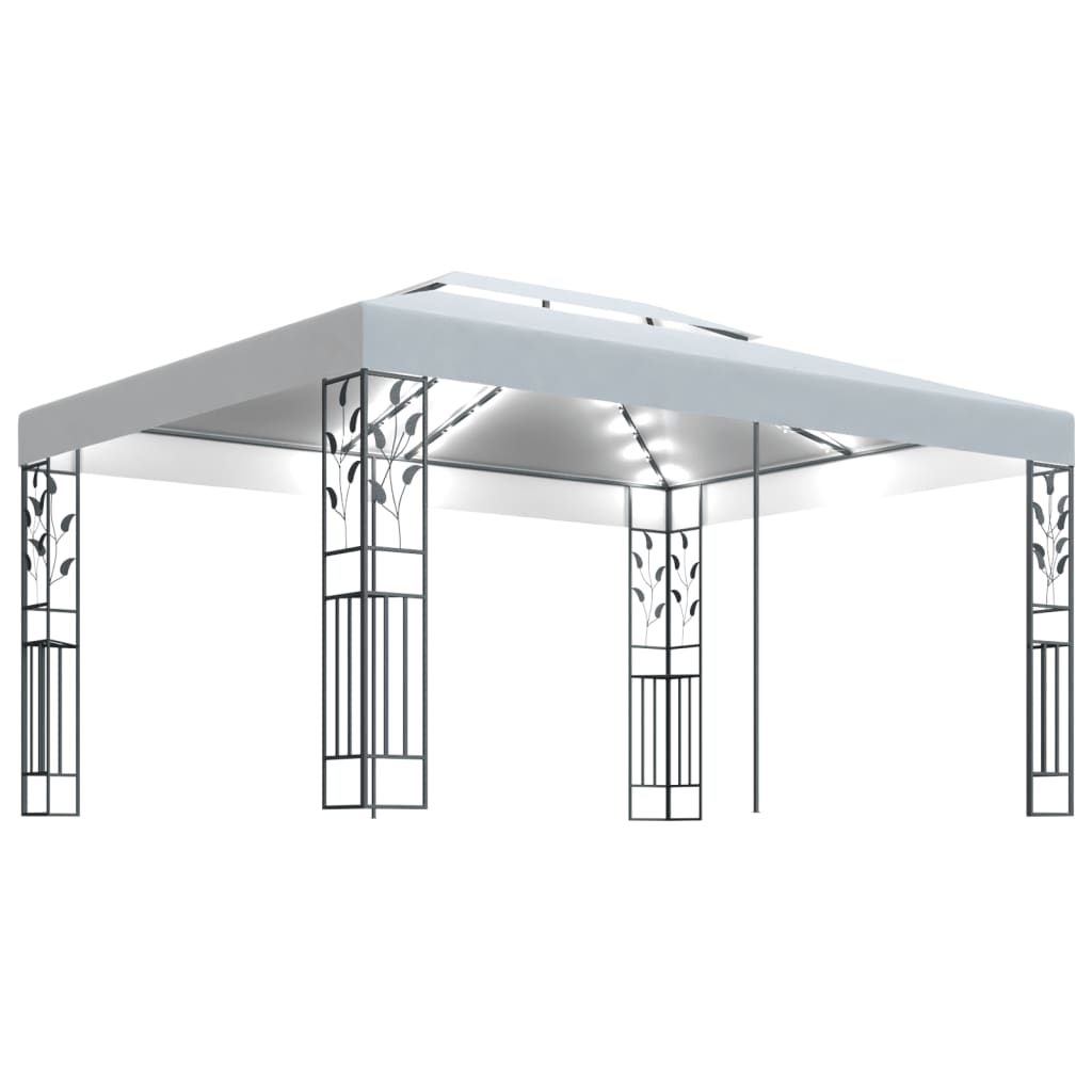 Gazebo con Tetto Doppio e Stringa di Luci LED 3x4 m Bianco - homemem39