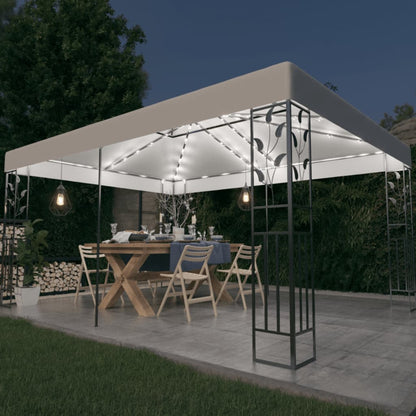 Gazebo con Tetto Doppio e Stringa di Luci LED 3x4 m Bianco - homemem39